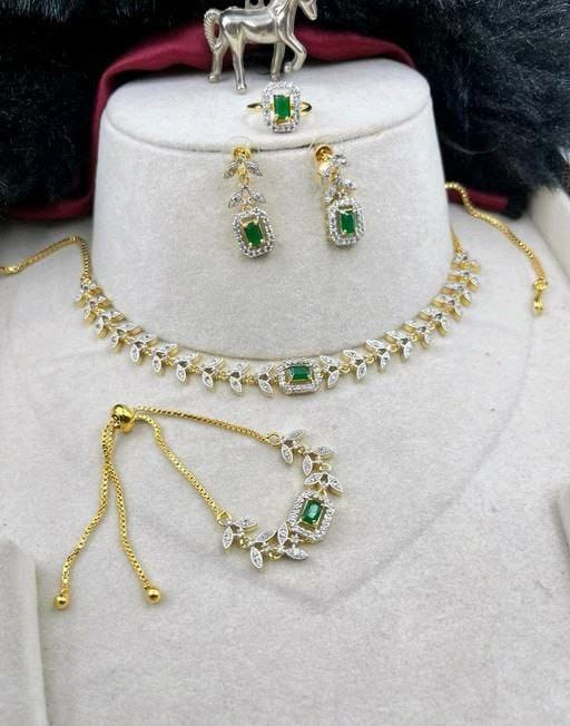 Party Wear Ad diamond Necklace With Bracelet Combo set 2 Wholesale Price In Surat

